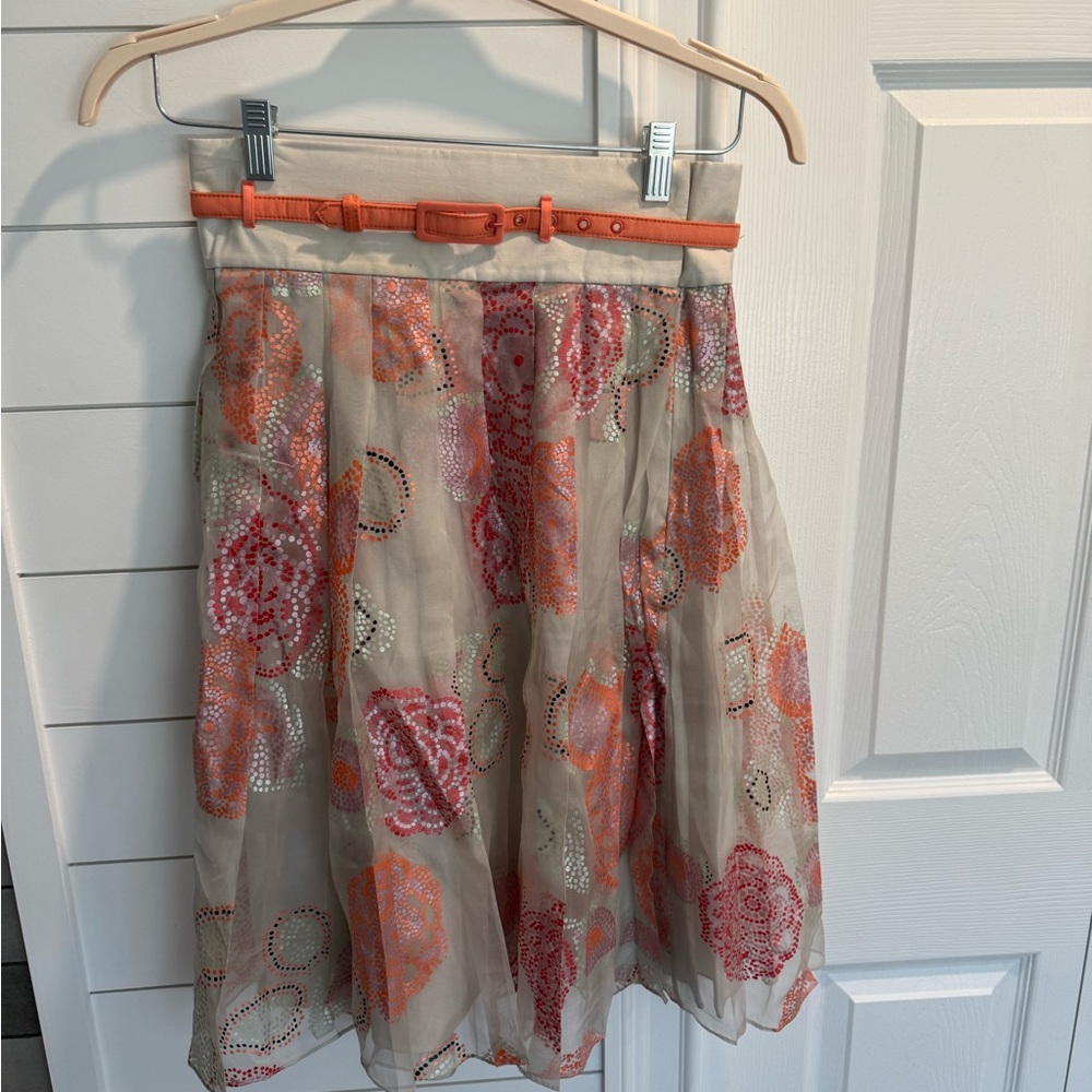 Catherine Malandrino Beige Skirt with Orange Floral Embroidery